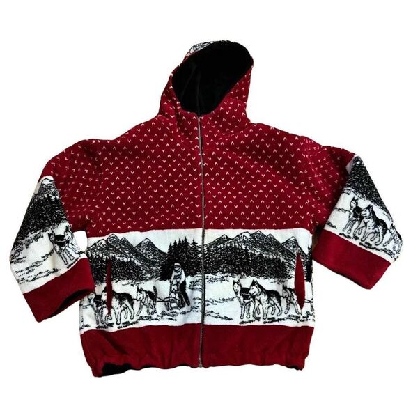 Vintage Denali Coat Womens Large Red Reversible Forrest Wolf Jacket sledding - Picture 1 of 10